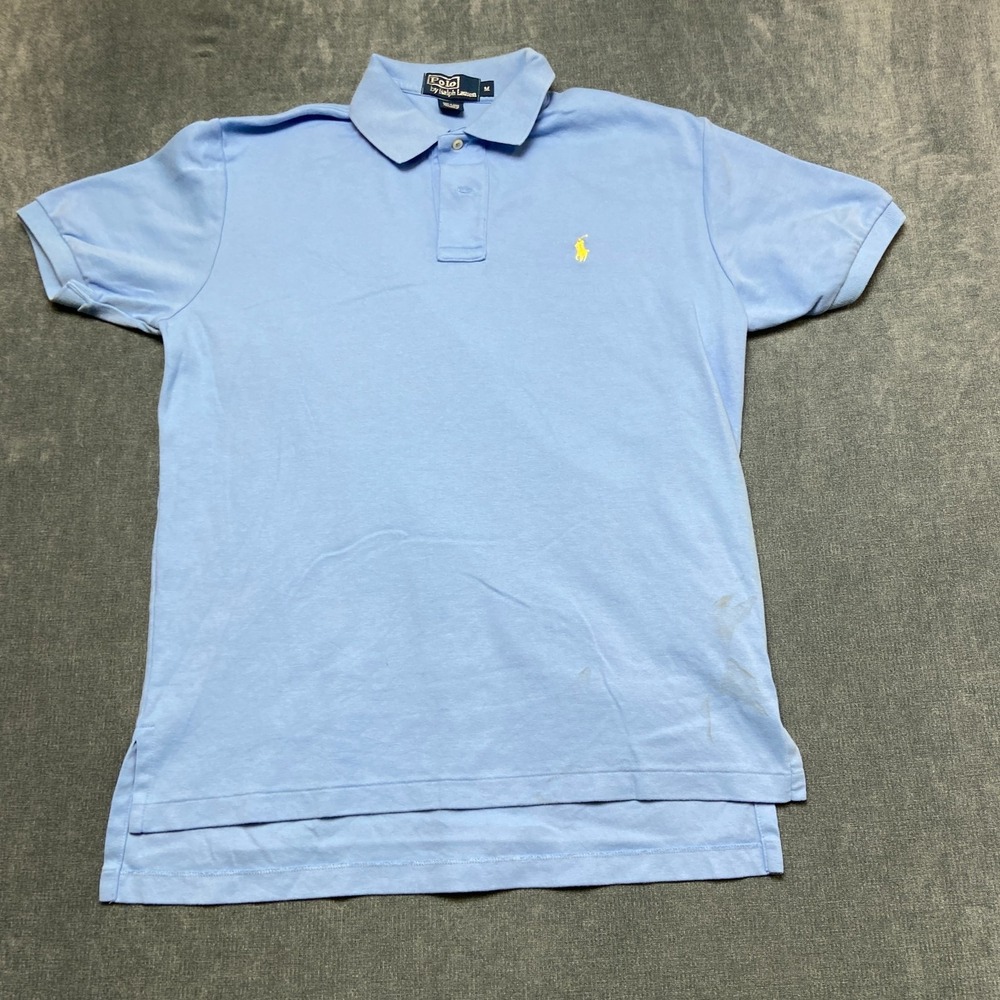 VTG Polo Ralph Lauren Polo Shirt Mens Medium Blue Cotton Hi Low Hem Pony